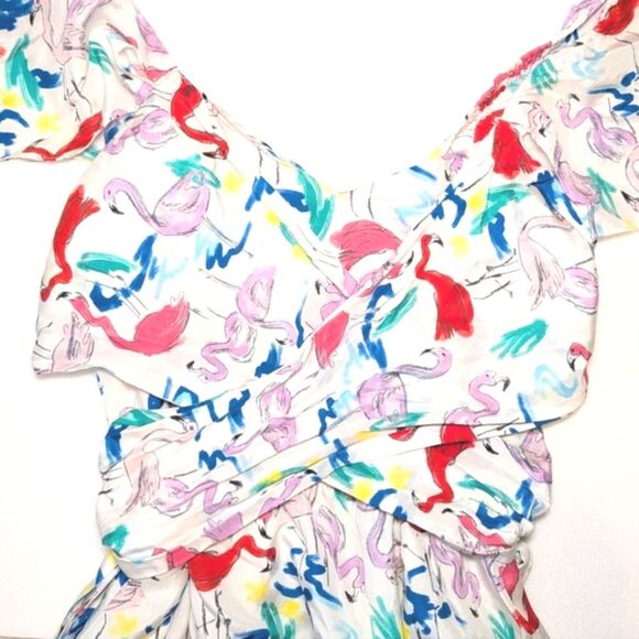 Tanya Taylor 100% Silk The Teigan Flamingo Print White Midi Dress - Picture 9 of 16